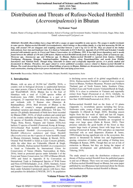 Distribution and Threats of Rufous-Necked Hornbill (Acerosnipalensis) in Bhutan