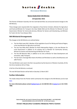 WA Ministerial Arrangements Further Information