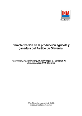 Caracterización De La Producción Agrícola Y Ganadera Del Partido De Olavarría