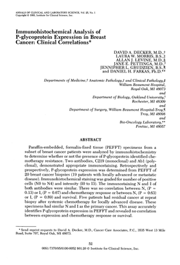 Immunohistochemical Analysis of P-Glycoprotein Expression in Breast Cancer: Clinical Correlations*