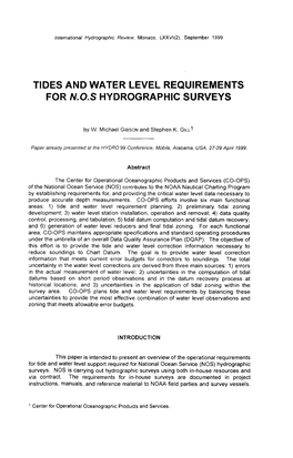 Tides and Water Level Requirements for N.O.S Hydrographic Surveys