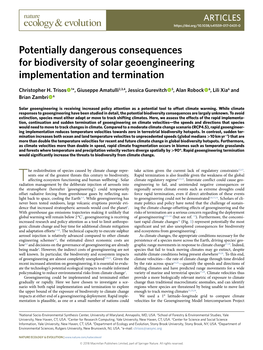 Potentially Dangerous Consequences for Biodiversity of Solar Geoengineering Implementation and Termination