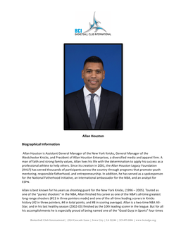 Allan Houston Biographical Information