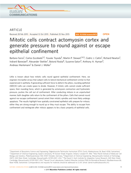 Mitotic Cells Contract Actomyosin Cortex and Generate Pressure to Round Against Or Escape Epithelial Conﬁnement