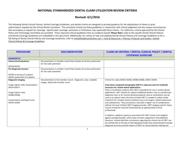 National Standardized Dental Claim Utilization Review Criteria