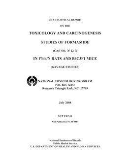 TR-541: Formamide (CASRN 75-12-7) in F344/N Rats and B6C3F1 Mice (Gavage Studies)