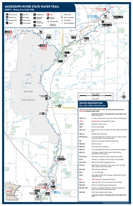 Map of the Mississippi River State Water Trail from Brainerd to Little Falls