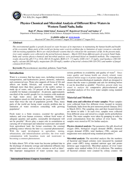 Physico Chemical and Microbial Analysis of Different River Waters in Western Tamil Nadu, India