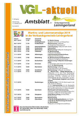Und Laternenumzüge 2019 in Der Verbandsgemeinde Leiningerland Datum Uhrzeit Gemeinde 08.11.2019 17:30 Carlsberg- St