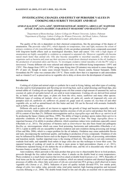 Investigating Changes and Effect of Peroxide Values in Cooking Oils Subject to Light and Heat