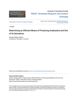 Determining an Efficient Means of Producing Anabaseine and One of Its Derivatives" (2003)