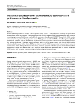 Trastuzumab Deruxtecan for the Treatment of HER2-Positive Advanced Gastric Cancer: a Clinical… 569