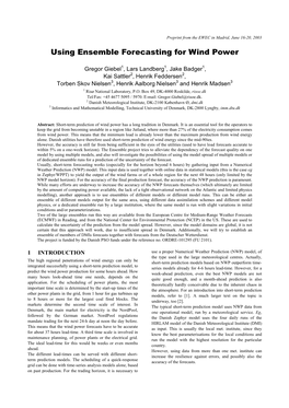 Using Ensemble Forecasting for Wind Power