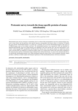 Proteomic Survey Towards the Tissue-Specific Proteins of Mouse Mitochondria