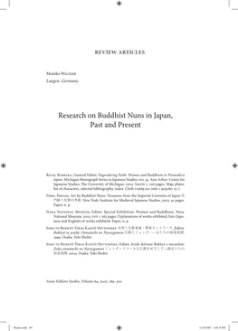 Research on Buddhist Nuns in Japan, Past and Present Review Articles