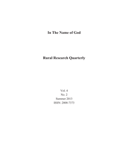 In the Name of God Rural Research Quarterly