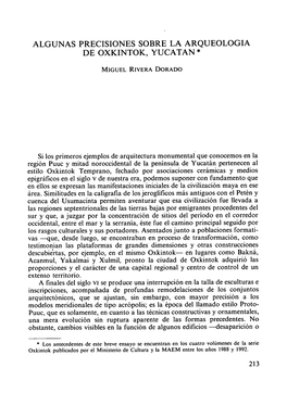 Algunas Precisiones Sobre La Arqueologia De Oxkintok, Yucatan *