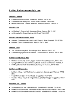 Polling Stations Currently in Use