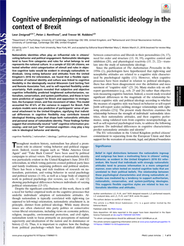 Cognitive Underpinnings of Nationalistic Ideology in the Context of Brexit