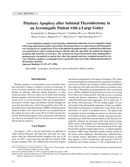 Pituitary Apoplexy After Subtotal Thyroidectomy In