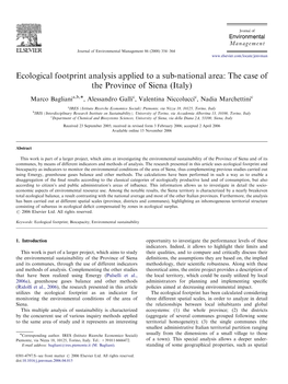 Ecological Footprint Analysis Applied to a Sub-National Area: the Case of the Province of Siena (Italy)