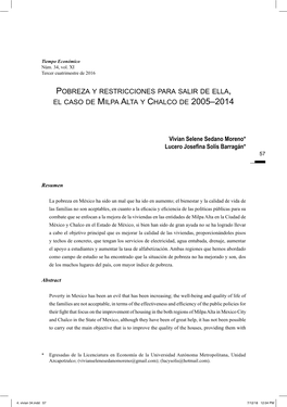 Pobreza Y Restricciones Para Salir De Ella, El Caso De Milpa Alta Y Chalco De 2005–2014