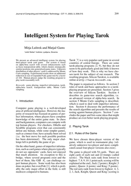 Intelligent System for Playing Tarok