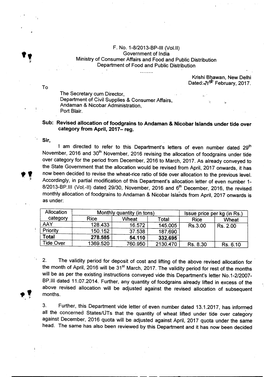 Revised Allocation of Foodgrains to Andaman & Nicobar Islands Under