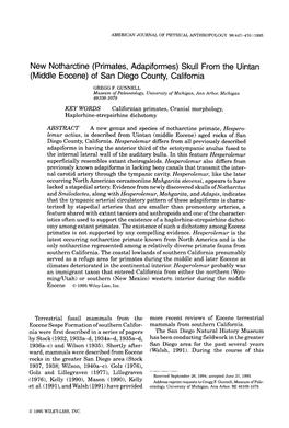 Primates, Adapiformes) Skull from the Uintan (Middle Eocene) of San Diego County, California