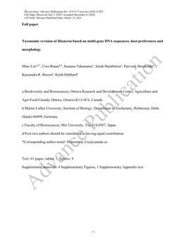 Taxonomic Revision of Blumeria Based on Multi-Gene DNA Sequences, Host Preferences and Morphology