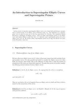 An Introduction to Supersingular Elliptic Curves and Supersingular Primes