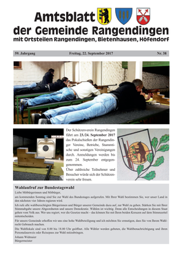 Amtsblatt Der Gemeinde Ran Gen Din Gen Mit Ortsteilen Rangendingen, Bietenhausen, Höfen Dorf