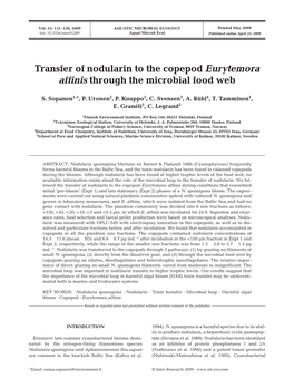 Transfer of Nodularin to the Copepod Eurytemora Affinis Through the Microbial Food Web