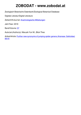 Araneae: Salticidae) 89-91 Arachnologische Mitteilungen / Arachnology Letters 57: 89-91 Karlsruhe, April 2019