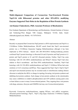 Title Multi-Alignment Comparison of Coronavirus Non-Structural