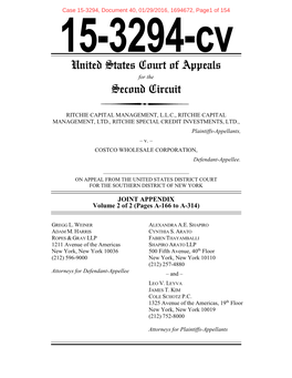 Joint Appendix (Volume 2 of 2) -- Ritchie Capital Management, LLC V. Costco (Second Circuit).Pdf