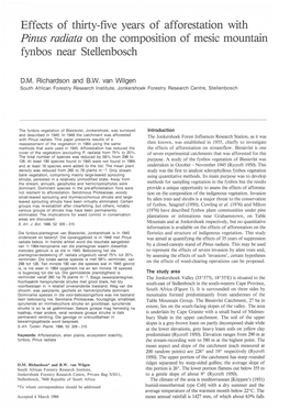 Effects of Thirty-Five Years of Afforestation with Pinus Radiata on the Composition of Mesic Mountain Fynbos Near Stellenbosch