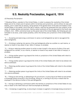 U.S. Neutrality Proclamation, August 6, 1914