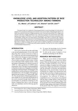 Knowledge Level and Adoption Pattern of Rice Production Technology Among Farmers S.L