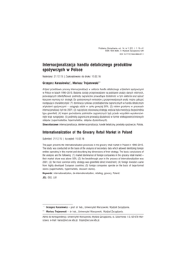 Internacjonalizacja Handlu Detalicznego Produktów Spo Ĝywczych W Bpolsce