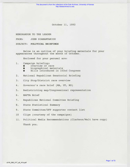 October 11, 1992 MEMORANDUM to the LEADER FROM: JOHN