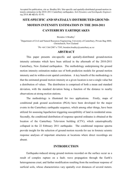 Site-Specific and Spatially-Distributed Ground-Motion In- Tensity Estimation in the 2010–2011 Canterbury Earthquakes