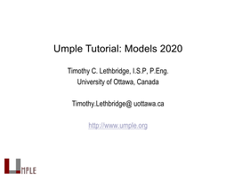 Umple Tutorial: Models 2020