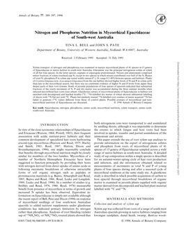 Nitrogen and Phosphorus Nutrition in Mycorrhizal Epacridaceae of South-West Australia