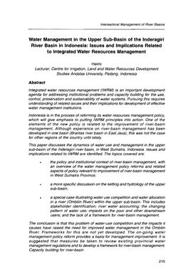 Water Management in the Upper Sub-Basin of the Inderagiri River Basin in Indonesia: Issues and Implications Related to Integrated Water Resources Management