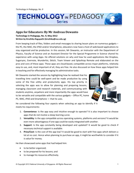 Apps for Educators: by Mr Andreas Dewanto Technology in Pedagogy, No