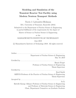 Modeling and Simulation of the Transient Reactor Test Facility Using Modern Neutron Transport Methods by Travis J