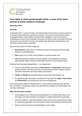 Your Rights to Return Goods Bought Online—A Scan of the Return Policies of Online Retailers in Australia