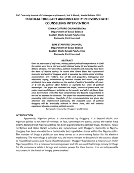 Political Thuggery and Insecurity in Rivers State: Counselling Intervention