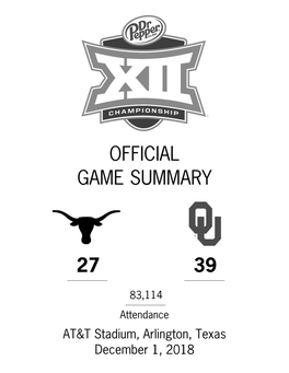 Scoring Summary (Final) 2018 TFBI Shootout #14 Texas Vs #5 Oklahoma (Dec 01, 2018 at Arlington, Texas)